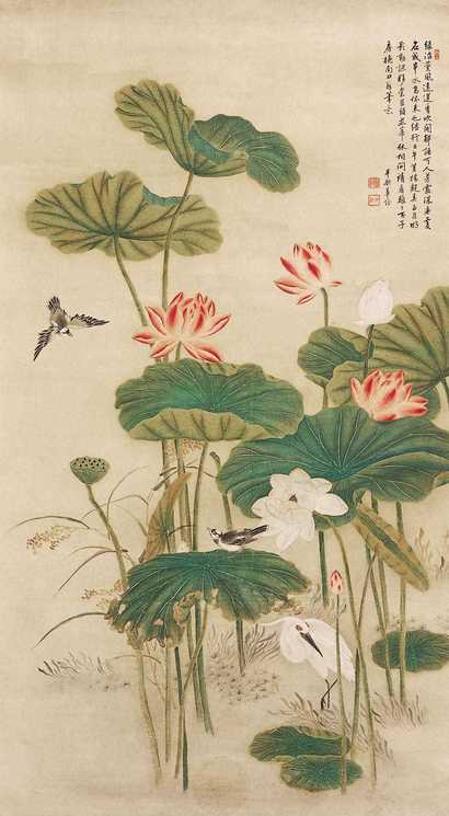 华铨 荷花鸬鹚 立轴